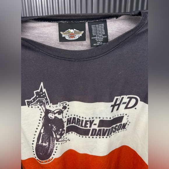 Women’s Vintage Harley Davidson Orange Black Long Sleeve T-Shirt Size Large - Picture 3 of 7